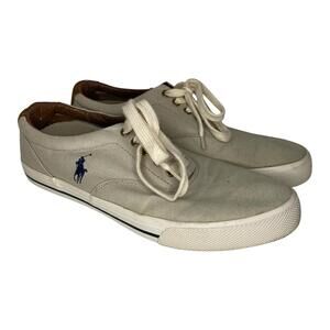 Polo Ralph Lauren Vaughn Mens Size 13D Beige Canvas With Leather Sneakers Shoes